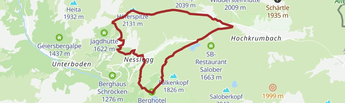 Route map: Schröcken | Rundtour von Neßlegg zum Körbersee, auf die Höferspitze und wieder nach Neßlegg